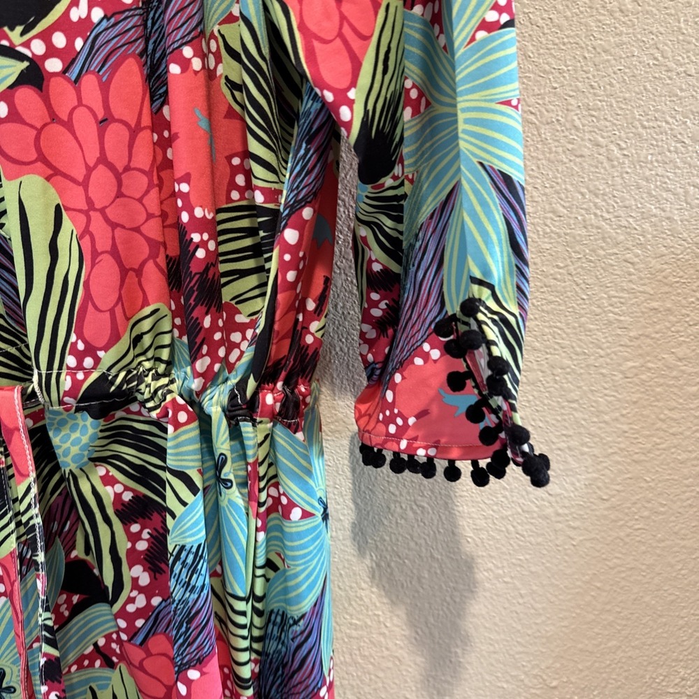 Tracy Negoshian Womens XL Floral Pompom Trim 3/4 Sleeve Tiana Dress Blooming NWT - Picture 3 of 10
